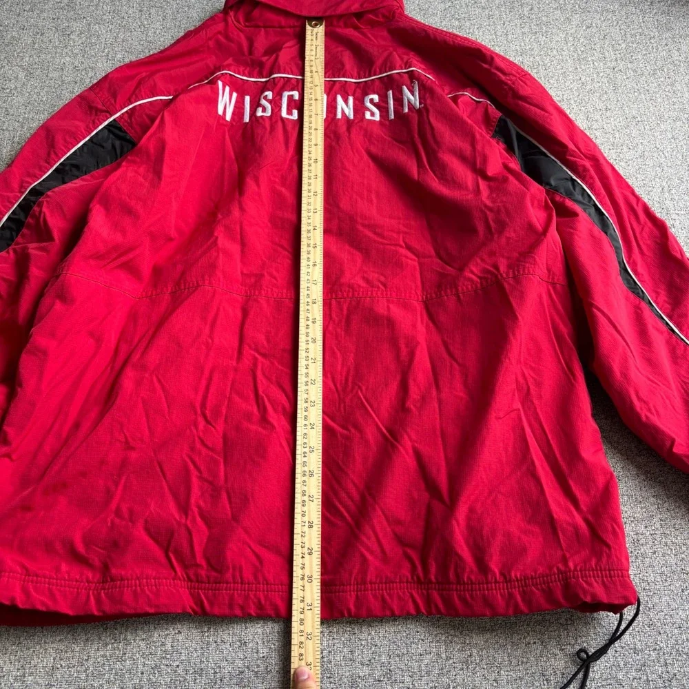 Wisconsin Badgers VTG Reebok Jacket Mens L Red Windbreaker Fleece Lined